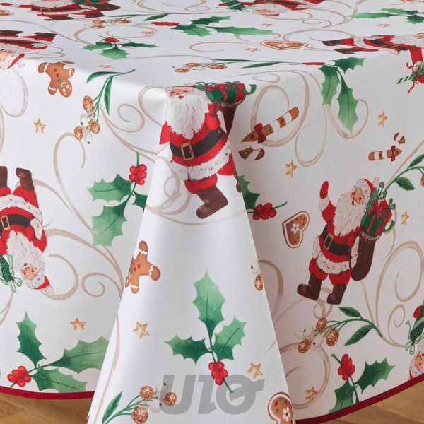 NAPPE RECTANGLE EN POLYESTER - 150x240CM - IMPRIMÉE PÈRE NOËL BLANC