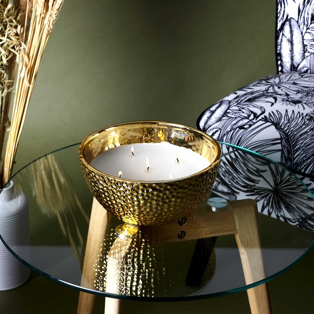 BOUGIE PARFUMÉE MARTELÉE DORÉE 5 MÈCHES D21CM