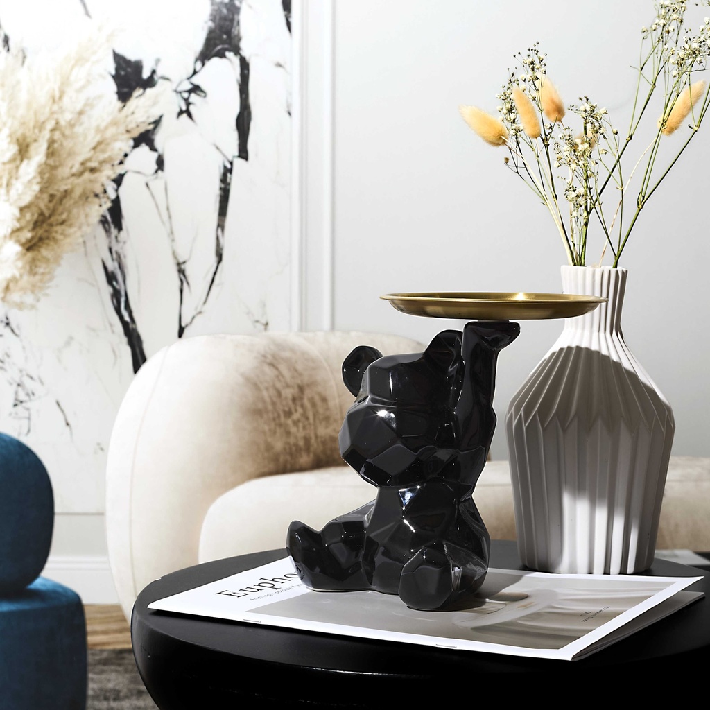 STATUE OURSON VIDE POCHE NOIR H12CM