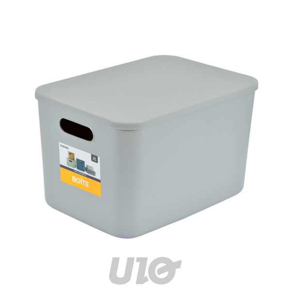 BOITE AVEC COUVERCLE PLASTIQUE 15,5L 35.5*25.5*H.23CM GRIS