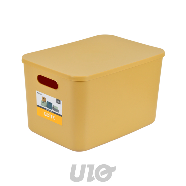 BOITE AVEC COUVERCLE PLASTIQUE 15,5L 35.5*25.5*H.23CM OCRE