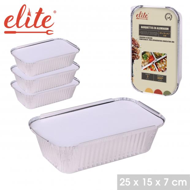 "LES INDISPENSABLES" BARQUETTES EN ALUMINIUM 25x15x7cm - 3 PIÈCES