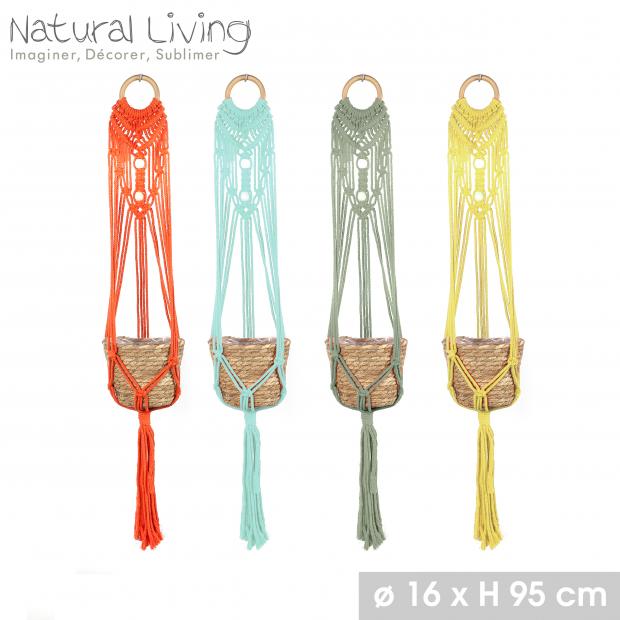 Natural Living Suspension Macramé pour Plante Ø16xH95cm Assorties