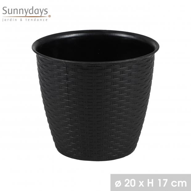 GARDEN & PLASTIC - CACHE POT PLASTIQUE EFFET ROTIN 24 DIAM 20CM X H17CM LICORICE