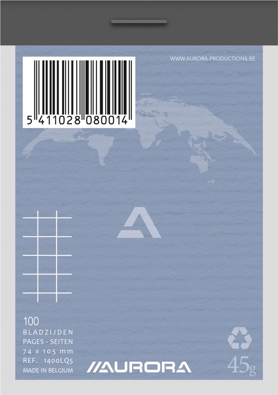 BLOC NOTE 7.4X10.5CM - QUADRILLÉ - 45G - 100 FEUILLES - AURORA