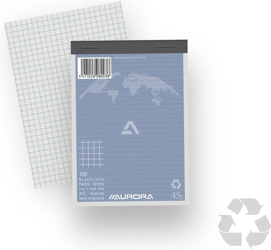 BLOC NOTE 10.5X14.8CM - QUADRILLÉ - 45G - 100 FEUILLES - AURORA