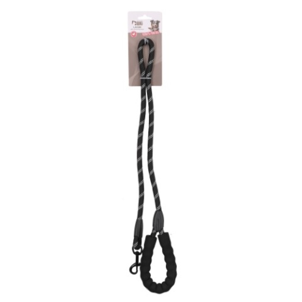LAISSE NYLON REFLECHISSANTE NOIR  120CM EP 1,2CM