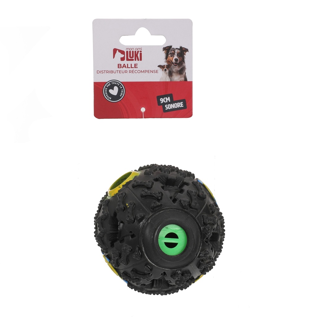 BALLE VINYL SONORE DISTRIBUTEUR RECOMPENSE NOIR 9CM