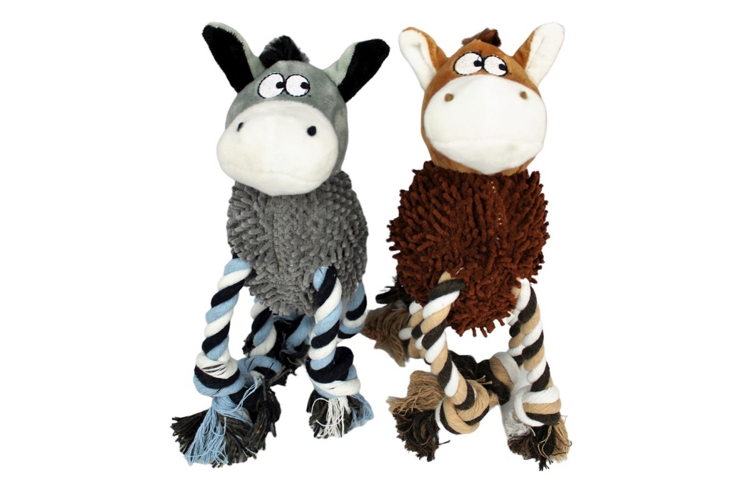 JOUET PELUCHE ET CORDE - ÂNE ET CHEVAL