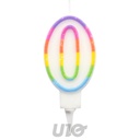 BOUGIE ANNIVERSAIRE CHIFFRE 0 AVEC SUPPORT PLASTIQUE H7,8CM MULTICOLORE