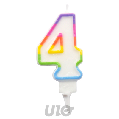 BOUGIE ANNIVERSAIRE CHIFFRE 4 AVEC SUPPORT PLASTIQUE H7,8CM MULTICOLORE