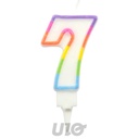 BOUGIE ANNIVERSAIRE CHIFFRE 7 AVEC SUPPORT PLASTIQUE H7,8CM MULTICOLORE