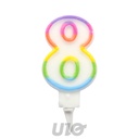 BOUGIE ANNIVERSAIRE CHIFFRE 8 AVEC SUPPORT PLASTIQUE H7,8CM MULTICOLORE