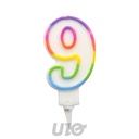 BOUGIE ANNIVERSAIRE CHIFFRE 9 AVEC SUPPORT PLASTIQUE H7,8CM MULTICOLORE