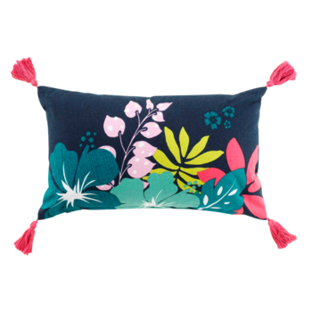 COUSSIN DEHOUS. COMPR. POMPONS 30 x 50 CM COTON IMPRIME HAWAI