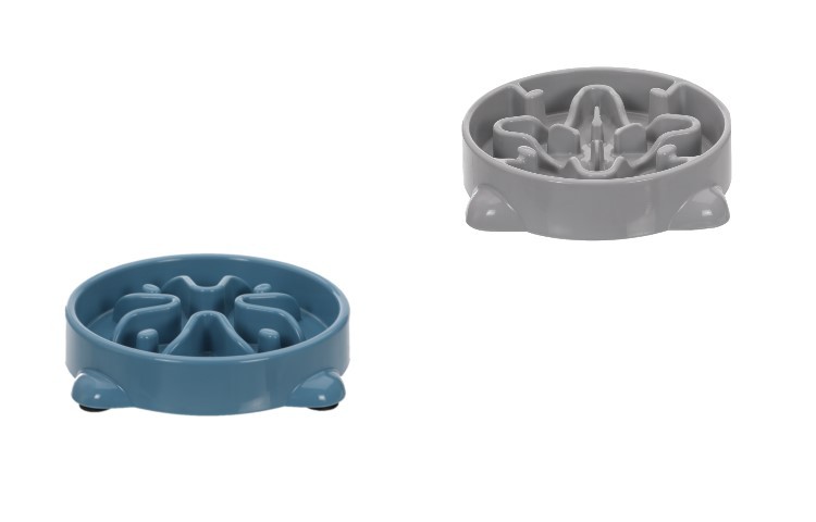 GAMELLE ANTI GLOUTON ASS GRIS BLEU CHAT CHIEN PETITE TAILLE 16X16X3.5