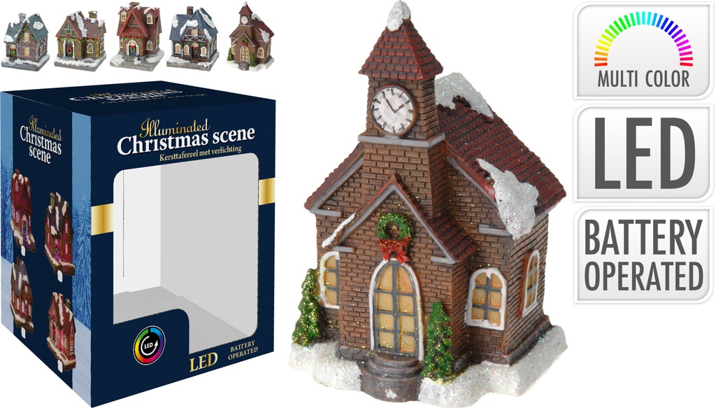 MAISON DE NOËL EN RÉSINE - MULTICOLORE À LED - 5 MODÈLES DISPONIBLES - 9.8x14.5x8.5CM