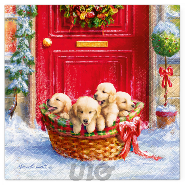 SET DE 20 SERVIETTES EN PAPIER - 3 PLIS - 33x33CM - MOTIF CHIOTS