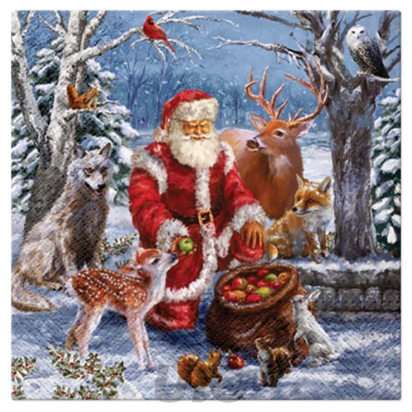 SET DE 20 SERVIETTES EN PAPIER - 3 PLIS - 33x33CM - MOTIF PÈRE NOËL ET LES ANIMAUX