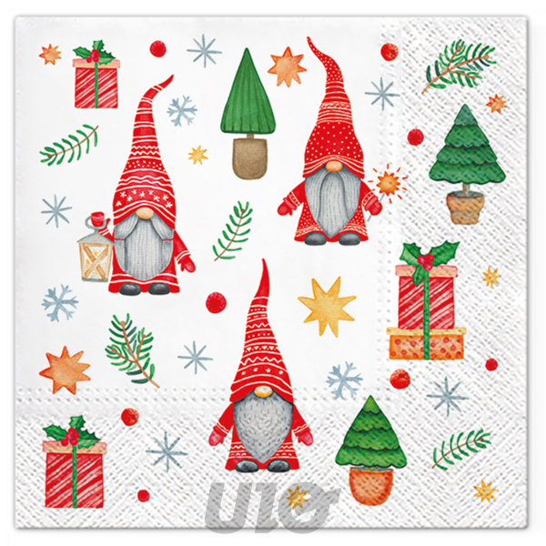 SET DE 20 SERVIETTES EN PAPIER - 3 PLIS -  33x33CM - MOTIF GNOMES