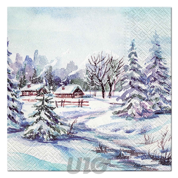 SET DE 20 SERVIETTES EN PAPIER - 3 PLIS - 33x33CM - MOTIF PAYSAGE NEIGE