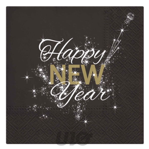 SET DE 20 SERVIETTES EN PAPIER - 3 PLIS - 33x33CM - MOTIF HAPPY NEW YEAR