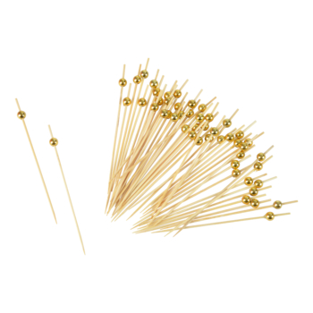 SET DE 50 PIQUES APERITIF BOULES EN BAMBOU 12CM OR