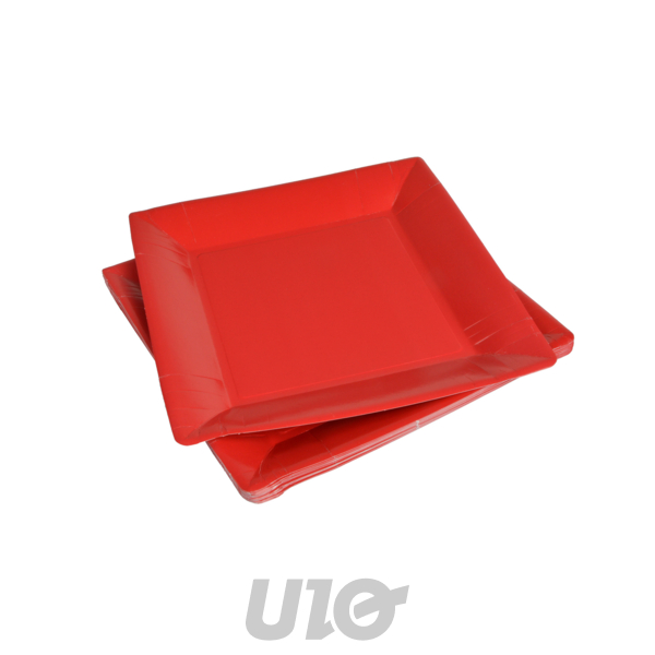 SET DE 20 ASSIETTES CARRÉES EN CARTON - 23CM - COULEUR ROUGE