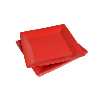 SET DE 20 ASSIETTES CARREES EN CARTON 23CM ROUGE