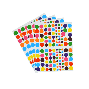 SET DE 6 PLANCHES A5 DE GOMMETTES 744 RONDES 3 TAILLES 8 COULEURS