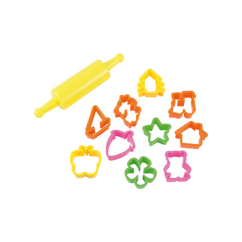 10 MOULES PLASTIQUES + ROULEAU POUR PATE A MODELER