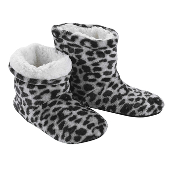 CHAUSSONS TAILLE UNIQUE FLANELLE IMPRIMEE LEOPARD GRIS