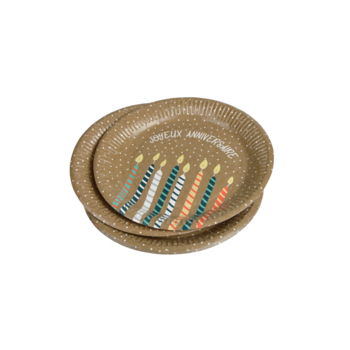 SET DE 6 ASSIETTES EN CARTON D18CM ANNIVERSAIRE KRAFT