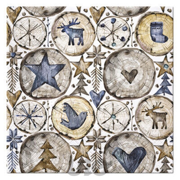 SET DE 20 SERVIETTES EN PAPIER - 3 PLIS - 33x33CM - MOTIF DÉCO SUR BOIS