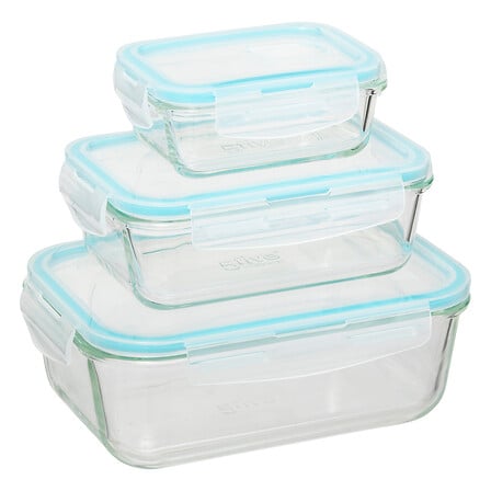 LOT DE 3 BOITES RECTANGULAIRES EN VERRE - CLIPEAT -  330ml: L13,5xP10,5xH5,5CM 326g 800ml: L19,5xP13,5xH7CM 595g 1730ml: L23,5xP17xH8,5CM 1kg