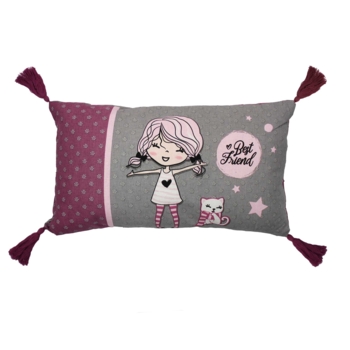 COUSSIN DEHOUS. COMPR. POMPONS 30 x 50 CM COTON IMPRIME BEST FRIENDS DES. PLACE