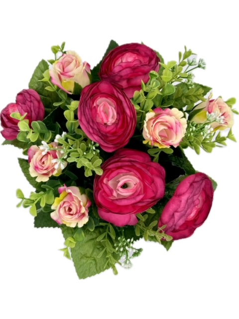 RANUNCULUS/ROSE BUD BUSH FUCHSIA X14 31 CM