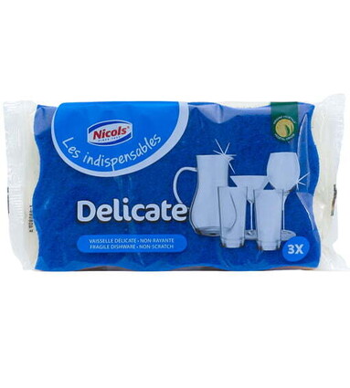 NICOLS ÉPONGE À RÉCURER BLEUE 3PCS SURFACES DELICATS