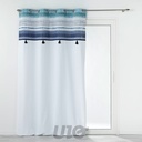 RIDEAU A OEILLETS 140 x 240 CM COTON UNI+TOP IMPRIME+POMPONS MIKONOS TOP
