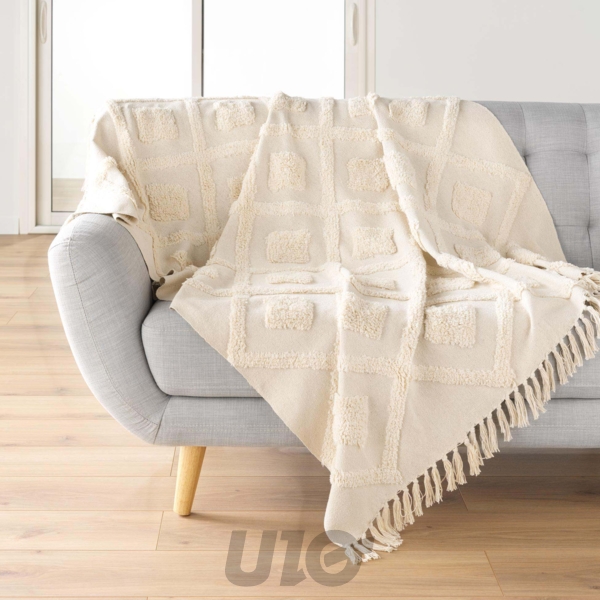 PLAID A FRANGES 125 x 150 CM COTON/POLYESTER TUFTE INCA