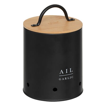 5Five Black Bamboo Boîte à Ail Métal Noir & Bambou