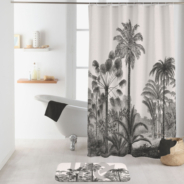 RIDEAU DE DOUCHE AVEC CROCHETS 180 x 200 CM POLYESTER IMPRIME COCOTY DES. PLACE