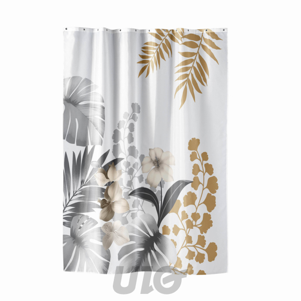 RIDEAU DE DOUCHE+CROCHETS 180 x 200 CM POLYESTER IMPRIME KELLY BLANC DES. PLACE