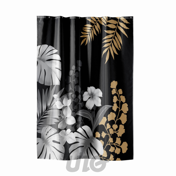 RIDEAU DE DOUCHE+CROCHETS 180 x 200 CM POLYESTER IMPRIME KELLY NOIR DES. PLACE