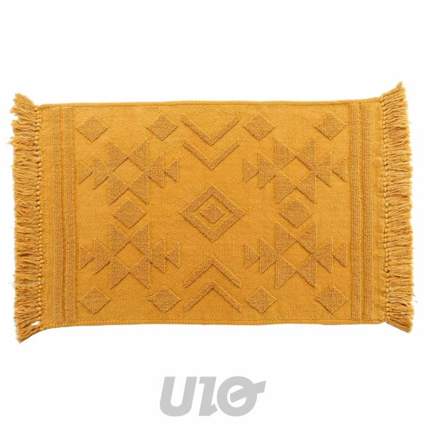 TAPIS RECTANGLE A FRANGES 60 x 90 CM COTON JACQUARD CILAOS SAFRAN