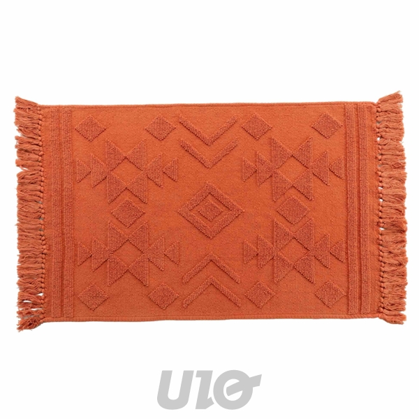 TAPIS RECTANGLE A FRANGES 60 x 90 CM COTON JACQUARD CILAOS TERRACOTTA