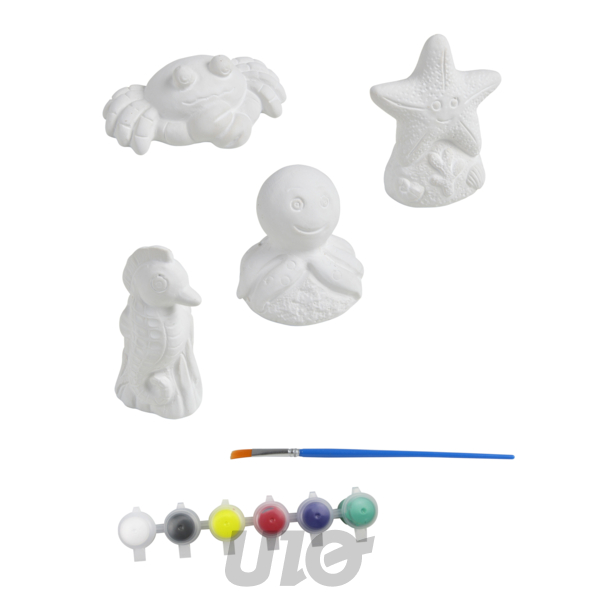 SET DE 4 MINIATURES A PEINDRE EN CERAMIQUE LE MONDE MERVEILLEUX DE LA MER