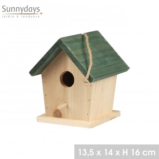 "MON JARDIN" NICHOIR POUR OISEAUX EN BOIS NATUREL AVEC CORDE 13X14XH16CM