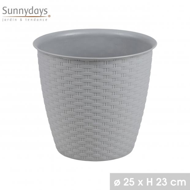 GARDEN & PLASTIC - CACHE POT PLASTIQUE EFFET ROTIN 12 DIAM 25CM X H23CM TITANIUM