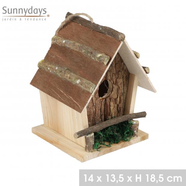"MON JARDIN" NICHOIR POUR OISEAUX EN BOIS NATUREL AVEC CORDE 14X13,5XH18,5CM